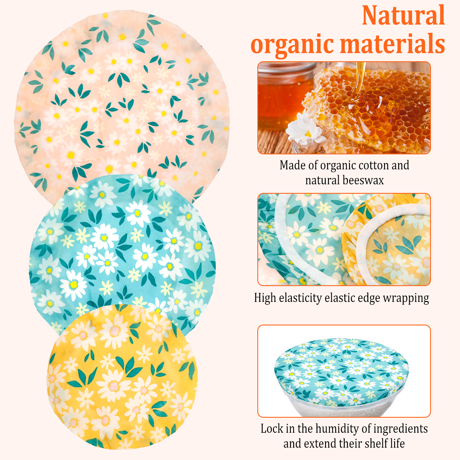 3Pcs Bowl Covers Cotton Beeswa - Beeswax Food Cover review and price